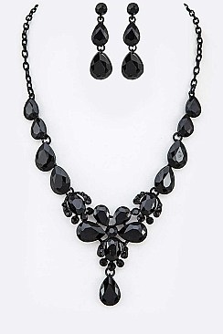 FLOWER CRYSTAL STATEMENT NECKLACE SET