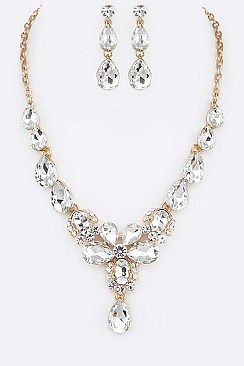 FLOWER CRYSTAL STATEMENT NECKLACE SET