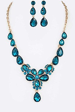 FLOWER CRYSTAL STATEMENT NECKLACE SET