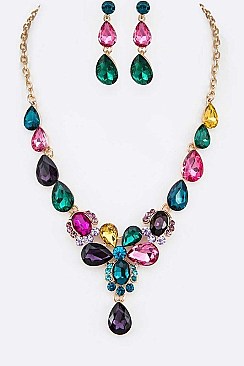 FLOWER CRYSTAL STATEMENT NECKLACE SET