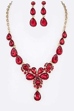 FLOWER CRYSTAL STATEMENT NECKLACE SET
