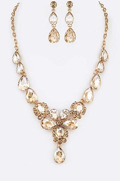 FLOWER CRYSTAL STATEMENT NECKLACE SET