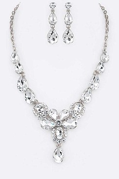 FLOWER CRYSTAL STATEMENT NECKLACE SET