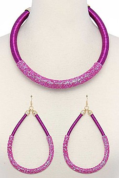 STYLISH GLITTER ACCENT METALLIC THREAD FASHION NECKLACE SET JYJSN2222