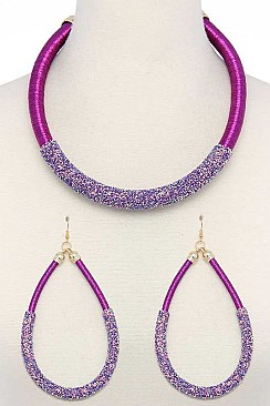 STYLISH GLITTER ACCENT METALLIC THREAD FASHION NECKLACE SET JYJSN2222