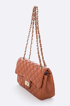 Lovely Quilted Classic Turn Lock Shoulder Bag