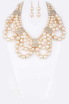 PEARL & CRYSTAL BIB NECKLACE SET