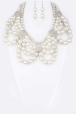 PEARL & CRYSTAL BIB NECKLACE SET
