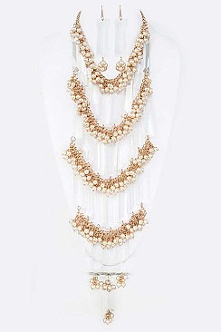 ACRYLIC & PEARL TIER STATEMENT NECKLACE SET