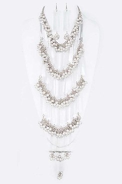 ACRYLIC & PEARL TIER STATEMENT NECKLACE SET