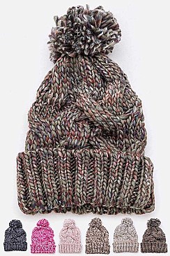 Space Knit Pom Pom Winter Beanie Set