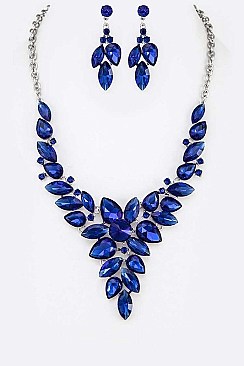 LEAFY SAPPHIRE CRYSTAL STATEMENT NECKLACE SET