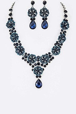 FLORAL CRYSTAL ENAMEL NECKLACE SET