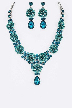 FLORAL CRYSTAL ENAMEL NECKLACE SET