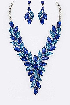 COLORED CRYSTAL LEAF STATEMENT NECKLACE SET
