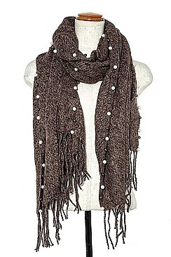 PEARL ACCENT MIX STONE OBLONG SCARF