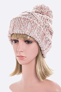 Space Knit Pom Pom Winter Beanie Set