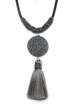 CHIC SPIRAL TASSEL PENDANT METALLIC THREAD FASHION NECKLACE JY-JSN2144