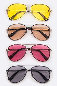 Pack of 12Pcs Assorted Color Tint Aviator Sunglasses Set