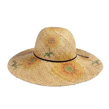 NATURAL FIBER FLORAL PRINT HAT