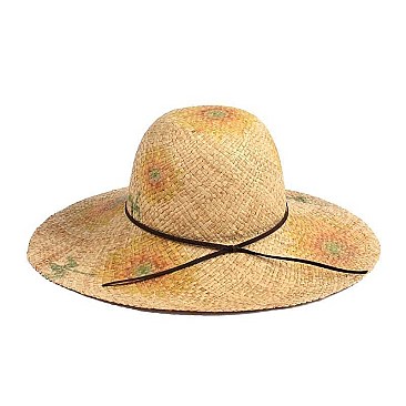 NATURAL FIBER FLORAL PRINT HAT