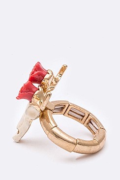 Roses on Steer Head Iconic Stretch Ring LASR0068