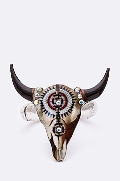 Steer Head Tribal Print Iconic Stretch Ring LASR0056