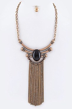 Tribal Etched Fringed Statement Necklace LA-LLS1544