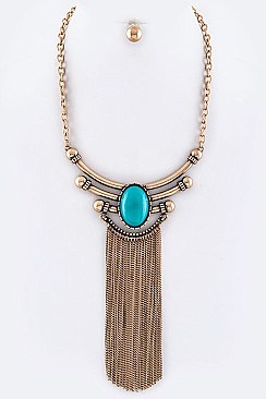 Tribal Etched Fringed Statement Necklace LA-LLS1544