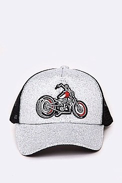 Motorcycle Patch Glitter Trucker Hat LA-EMH0940Z