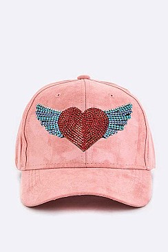 Crystal Heart & Wings Iconic Suede Cap LA-EMH0929B1