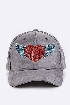 Crystal Heart & Wings Iconic Suede Cap LA-EMH0929B1
