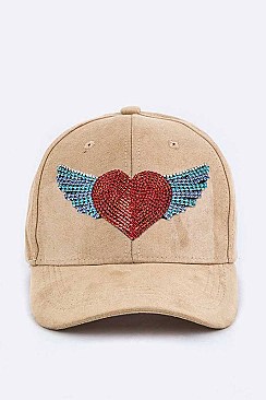 Crystal Heart & Wings Iconic Suede Cap LA-EMH0929B1