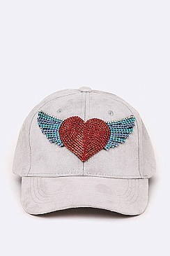 Crystal Heart & Wings Iconic Suede Cap LA-EMH0929B1