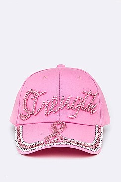 Pink Ribbon Stretch Crystal Embellished Cap LA-HT387X016