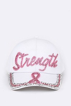 Pink Ribbon Stretch Crystal Embellished Cap LA-HT387X016