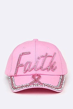 Pink Ribbon Faith Crystal Embellished Cap LA-HT387X015
