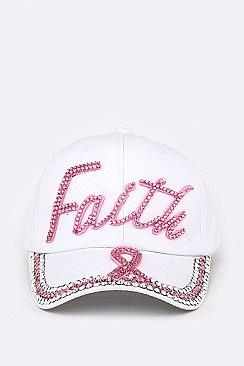 Pink Ribbon Faith Crystal Embellished Cap LA-HT387X015