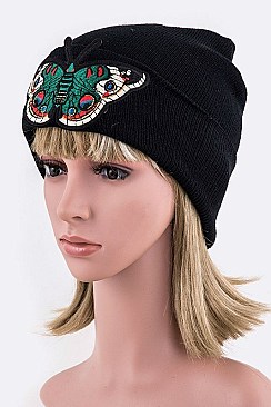 Chic Butterfly Embroidered Patch Beanie LA-MKH3503P