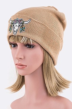 Trendy Steer Head Iconic Patch Beanie LA-MKH3510Y