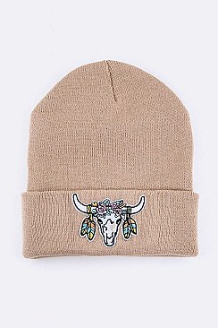 Trendy Steer Head Iconic Patch Beanie LA-MKH3510Y