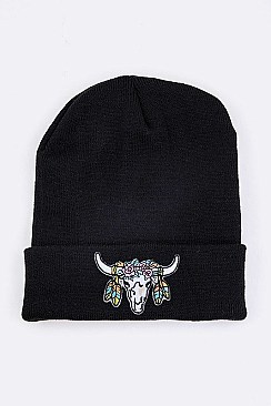 Trendy Steer Head Iconic Patch Beanie LA-MKH3510Y