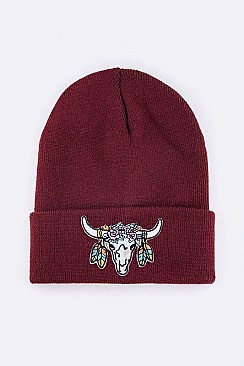 Trendy Steer Head Iconic Patch Beanie LA-MKH3510Y