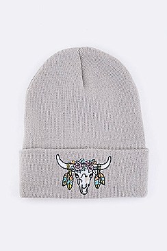 Trendy Steer Head Iconic Patch Beanie LA-MKH3510Y