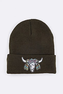 Trendy Steer Head Iconic Patch Beanie LA-MKH3510Y