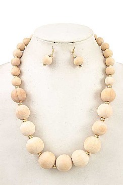CHUNKY WOOD ORB NECKLACE SET