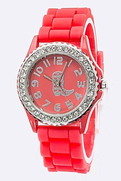 Stylish Western Boot Crystal Jelly Strap Watch LA-257