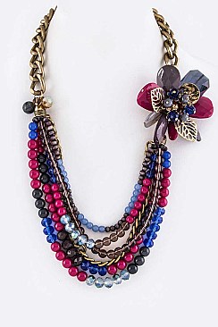Chic Mix Beads Layer and Flower Necklace