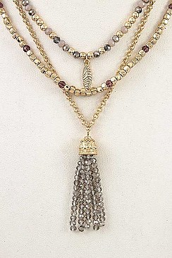 TASSEL PENDANT & MIXED BEADS NECKLACE