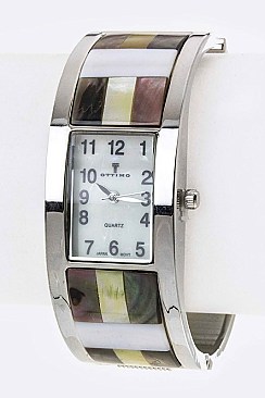 Stylish Pave Shell Fashion Bangle Watch LA-BG1234L6C